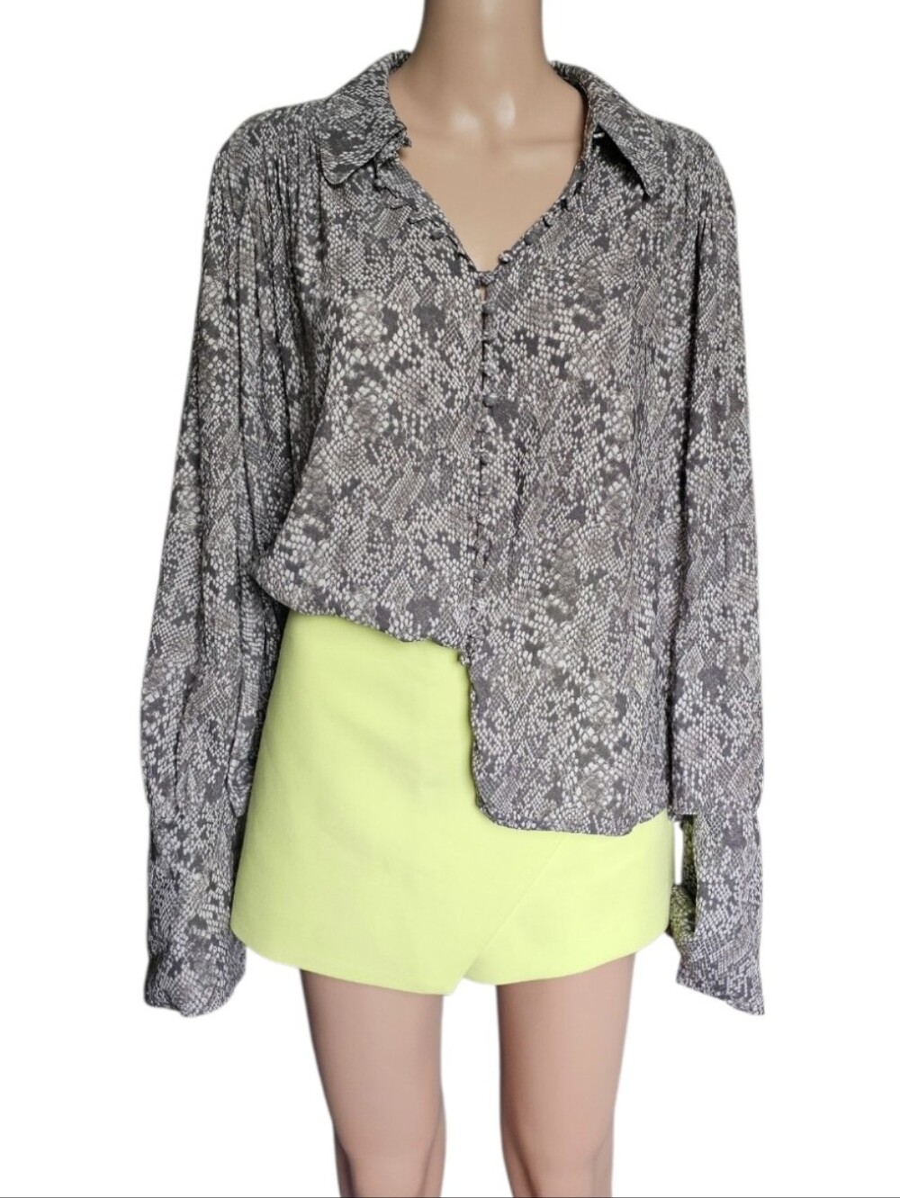 Free People Modern Muse Snakeskin Blouse Oversized